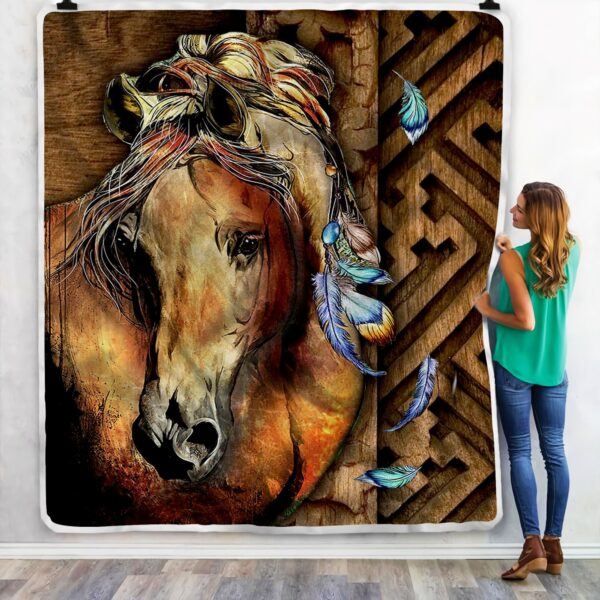 Horse Wood Vintage Fleece Blanket Sherpa Blanket