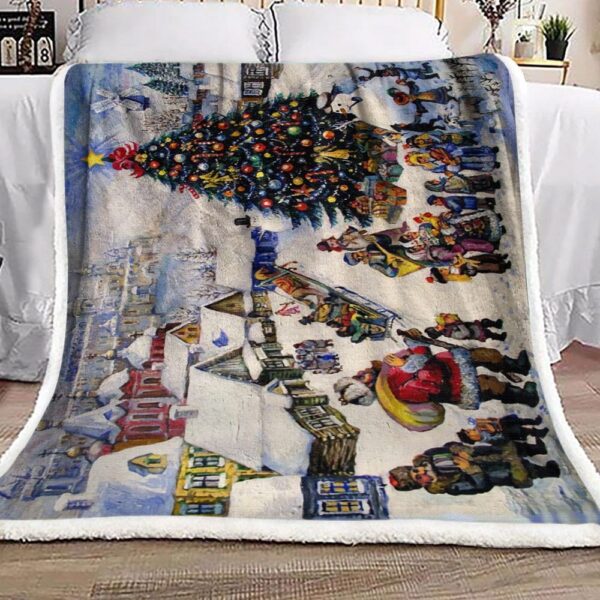 Christmas Tree Pine Village Winter Fleece Blanket Sherpa Blanket