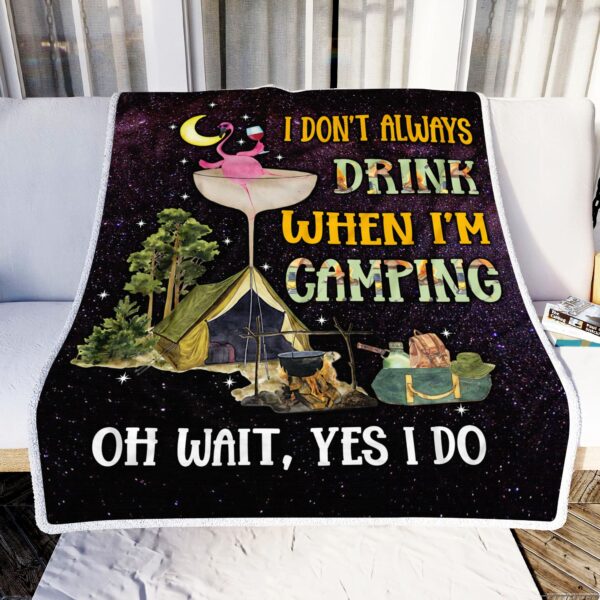 Camping Flamingo Drink Fleece Blanket Sherpa Blanket