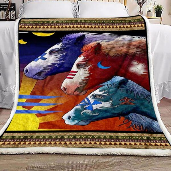 Horse Native American Colorful Fleece Blanket Sherpa Blanket