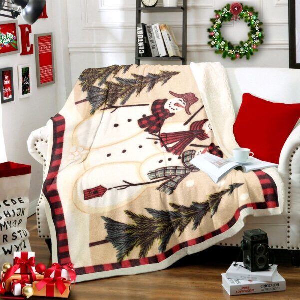 Snowman Merry Christmas Fleece Blanket Sherpa Blanket