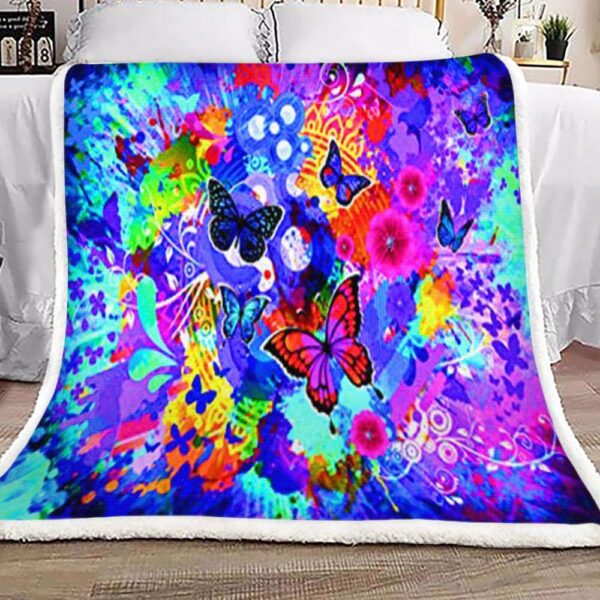 Butterfly Flowers Colors Fleece Blanket Sherpa Blanket