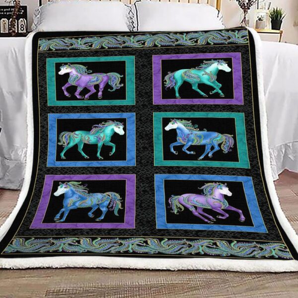 Colorful Horses Fleece Blanket Sherpa Blanket
