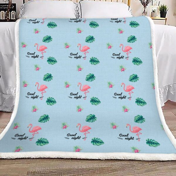 Light Blue Turquoise And Pink Tropical Flamingo And Leaf Fleece Blanket Sherpa Blanket