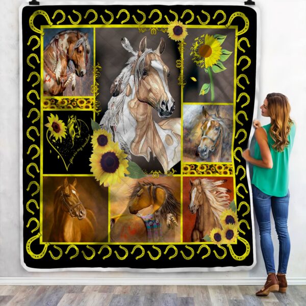 Horse Sunflower Fleece Blanket Sherpa Blanket