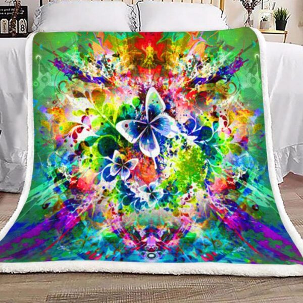 Butterfly Flowers Colors Fleece Blanket Sherpa Blanket