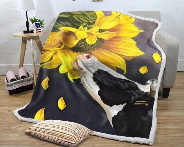Cow Sunflower Fleece Blanket Sherpa Blanket