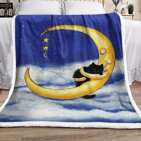 Moon And Cat Fleece Blanket Sherpa Blanket