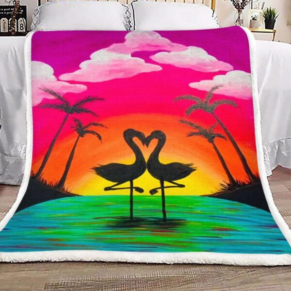 Valentine Love Flamingo Fleece Blanket Sherpa Blanket