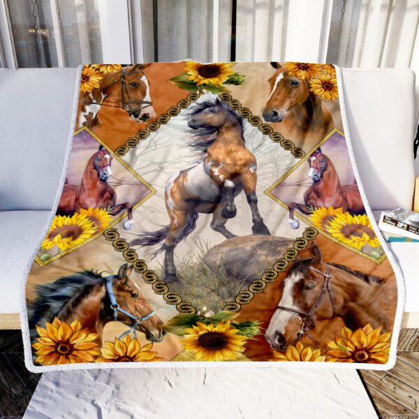 Horse Art Sunflower Fleece Blanket Sherpa Blanket