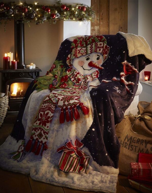 Happy Snowman Christmas Fleece Blanket Sherpa Blanket