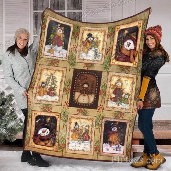 Vintage Themed Christmas Snowman Fleece Blanket Sherpa Blanket