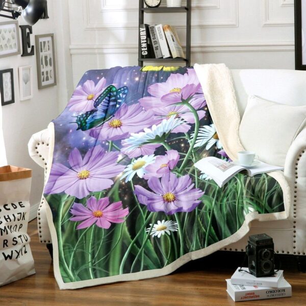 Flower And Butterfly Fleece Blanket Sherpa Blanket
