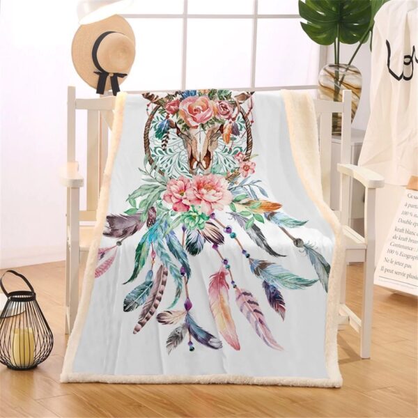 Buffalo Skull Dreamcatcher Fleece Blanket Sherpa Blanket