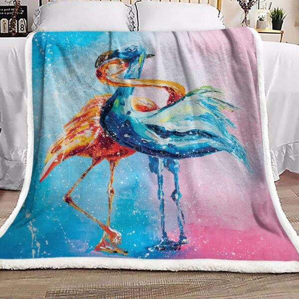 Flamingo In Love Fleece Blanket Sherpa Blanket