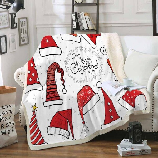 Red Christmas Hat Fleece Blanket Sherpa Blanket