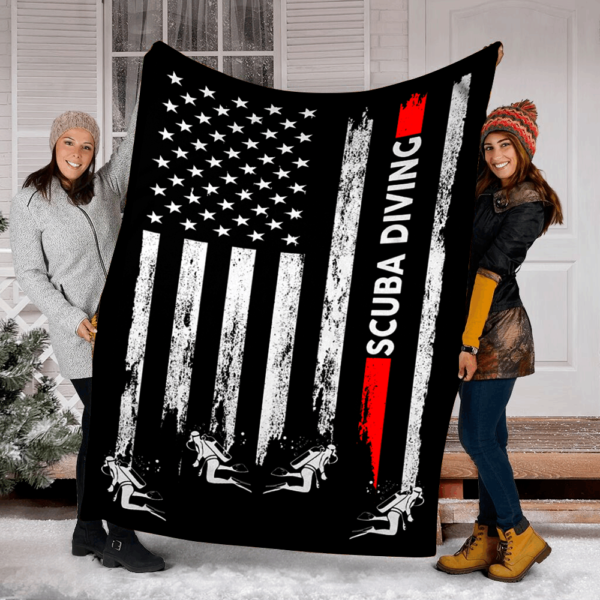 Scuba Diving Usa Flag Fleece Blanket Sherpa Blanket