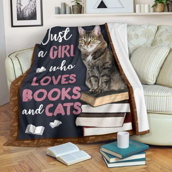 Just A Girl Who Loves Books And Cats Fleece Blanket Sherpa Blanket