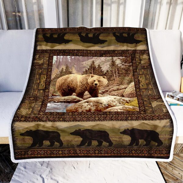 Bear Vintage Pattern Fleece Blanket Sherpa Blanket