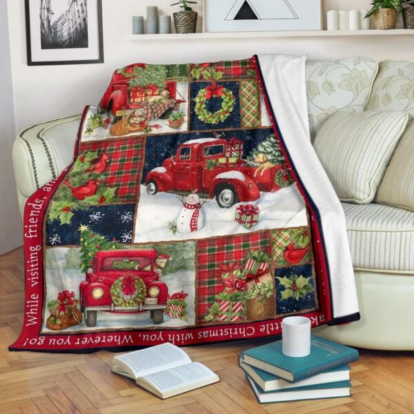 Truck Merry Christmas Fleece Blanket Sherpa Blanket
