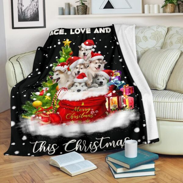 Christmas Alaskan Malamute Fleece Blanket Sherpa Blanket