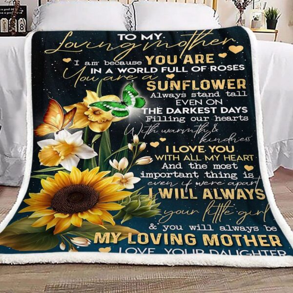 Sunflower Butterfly To My Loving Mother Love Your Daughter Fleece Blanket Sherpa Blanket