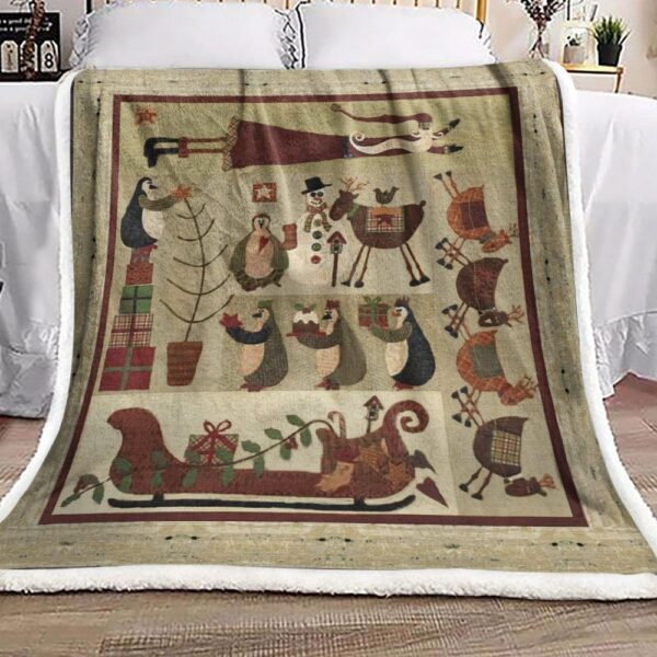 Penguin Santa Claus Snowman Reindeer Fleece Blanket Sherpa Blanket