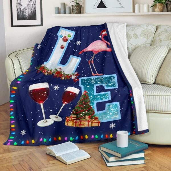 Flamingo Fall In Love Christmas Fleece Blanket Sherpa Blanket