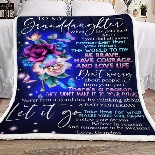 Flower Butterfly To My Granddaughter Love Grandma Fleece Blanket Sherpa Blanket