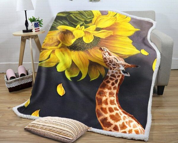 Giraffe Sunflower Fleece Blanket Sherpa Blanket