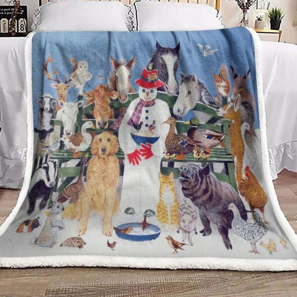 Christmas Snowman Horse Fox Swan Chicken Golden Sheep Owl Cat Fleece Blanket Sherpa Blanket