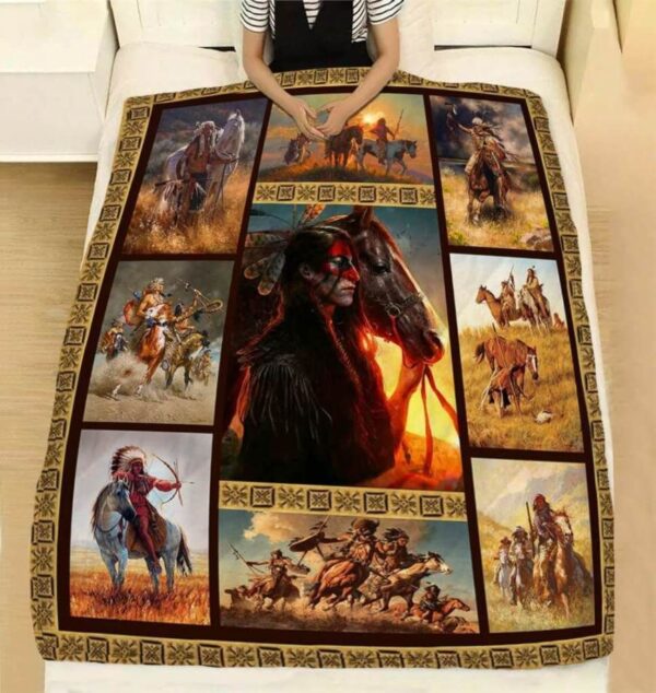 Native American Horse Fleece Blanket Sherpa Blanket