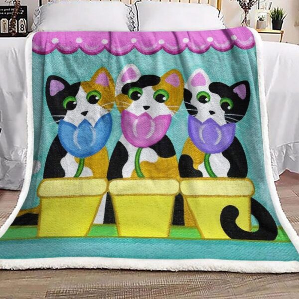 Cat And Tulip Fleece Blanket Sherpa Blanket