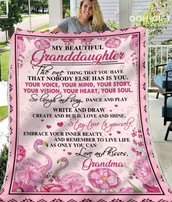 To My Granddaughter Grandma Flamingo Fleece Blanket Sherpa Blanket