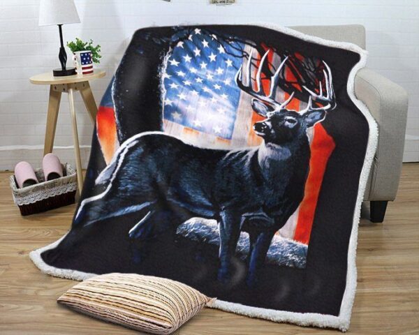Deer Flag At Night Fleece Blanket Sherpa Blanket