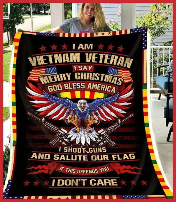 Vietnam Veteran - God Bless America Fleece Blanket Sherpa Blanket