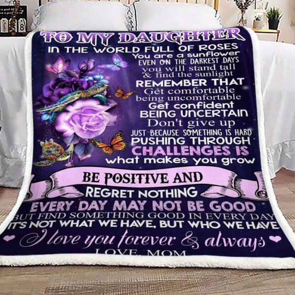 Roses Butterfly To My Daughter Love Mom Fleece Blanket Sherpa Blanket