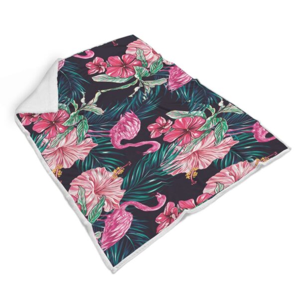 Flamingo Tropical Pink Hibiscus Fleece Blanket Sherpa Blanket