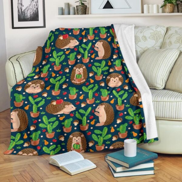 Hedgehog Cactus Pattern Fleece Blanket Sherpa Blanket