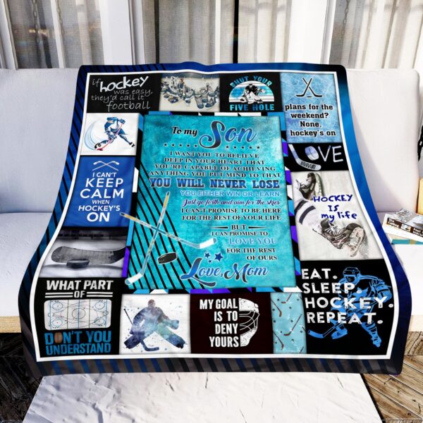From Mom To Son Ice Hockey Fleece Blanket Sherpa Blanket