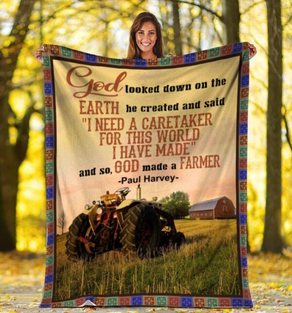 God Looked Down On The Earth Tractor Farming Fleece Blanket Sherpa Blanket