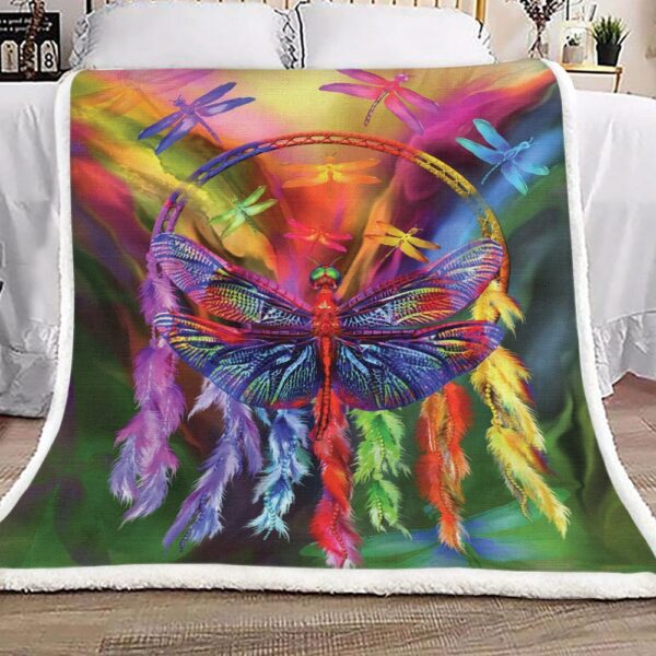 Rainbow Dragonfly Dream Catcher Fleece Blanket Sherpa Blanket
