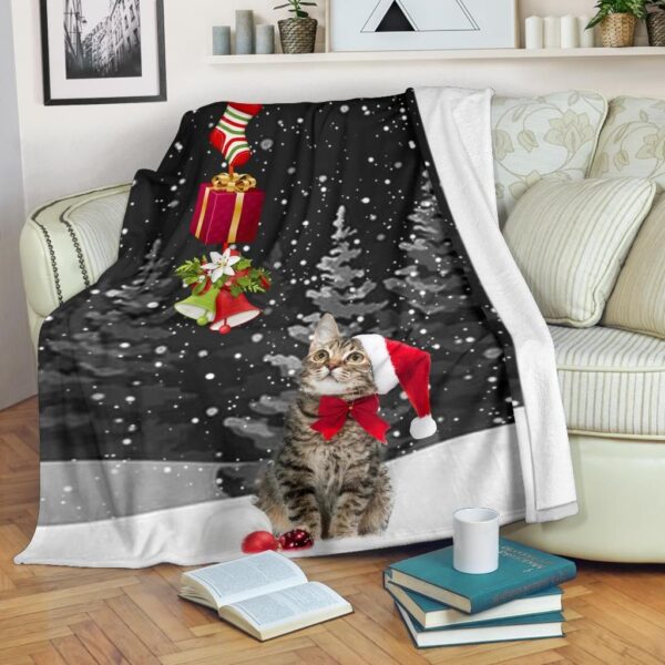 Christmas Gift Strip Cat Fleece Blanket Sherpa Blanket
