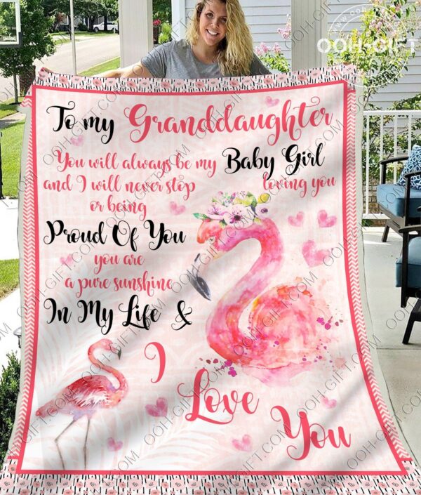 To My Granddaughter Flamingo Fleece Blanket Sherpa Blanket