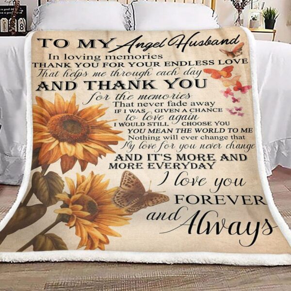 Butterfly Sunflower To My Angel Husband Fleece Blanket Sherpa Blanket