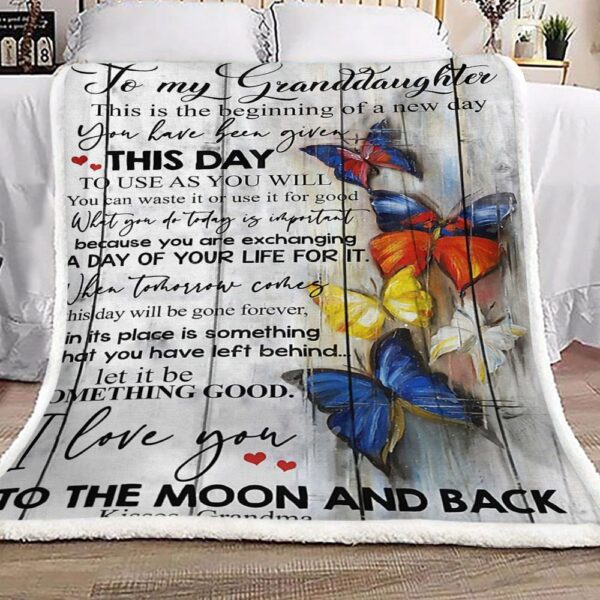 Butterfly To My Granddaughter Kisses Grandma Fleece Blanket Sherpa Blanket