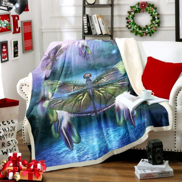 Dreamcatcher And Dragonfly Fleece Blanket Sherpa Blanket
