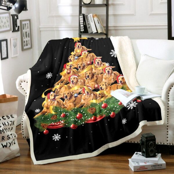 Golden Retrievers Christmas Tree Fleece Blanket Sherpa Blanket