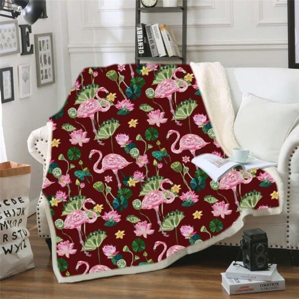 Flamingo And Lotus Fleece Blanket Sherpa Blanket