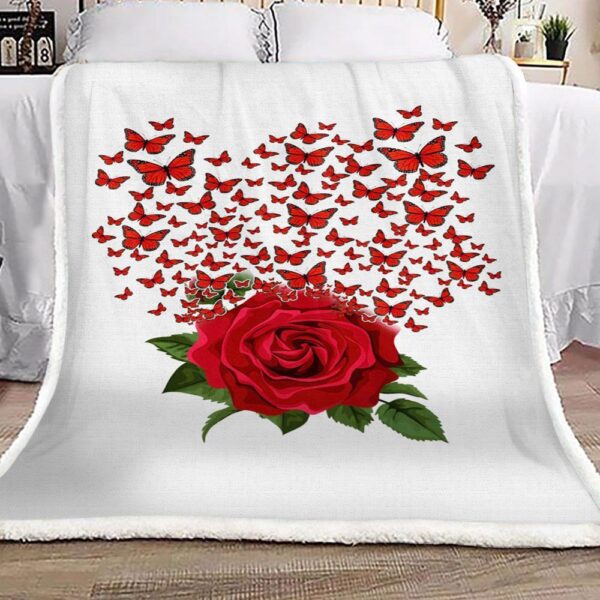 Rose Butterfly Fleece Blanket Sherpa Blanket